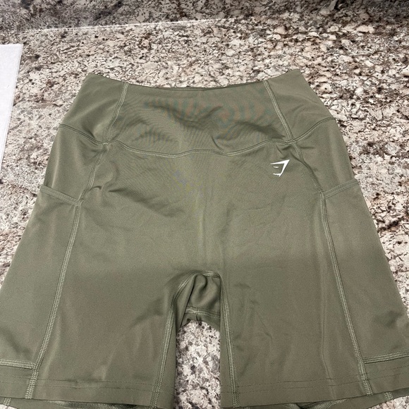 Gymshark Pants - Gymshark Green Bike Shorts with Stretchy Fabric and Seam Detailing